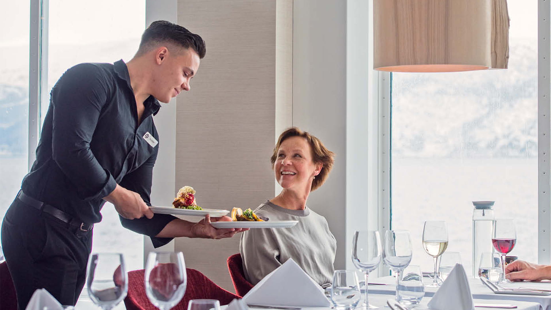 Waiter serving food, Hurtigruten Fleet